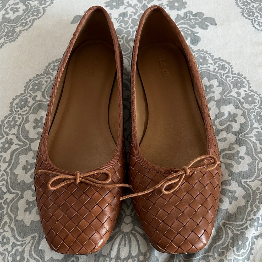 Madewell Brown Woven Leather Flats, size 11